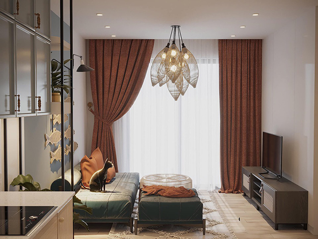 Thiết kế nội thất phòng khách căn hộ chung cư ở Hoàng Mai theo phong cách Nhật Bản