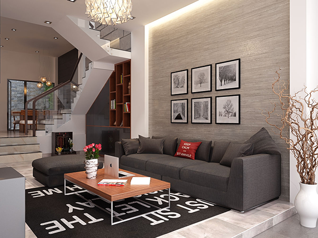 Thiết kế nội thất phòng khách nhà liền kề phong cách hiện đại ở Nam An Khánh 