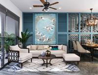 Thiết kế nội thất phòng khách theo phong cách Indochine ở căn hộ chung cư Hoàng Mai
