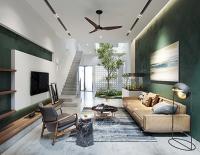 Không gian xanh độc đáo trong thiết kế nội thất phòng khách nhà liền kề ở Dương Nội 