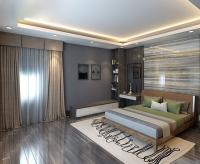 Thiết kế phòng ngủ hiện đại tone màu tối thuộc chung cư Nguyễn Xiển