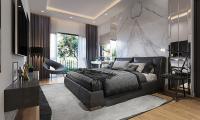 Phòng ngủ hiện đại với tone màu tối trầm của chung cư Nguyễn Xiển