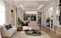 Thiết kế nội thất phòng khách nhà liền kề ở Dương Nội với gam màu trắng và be chủ đạo