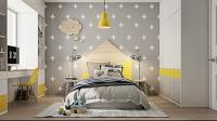 Thiết kế nội thất phòng ngủ gam màu xám và vàng chủ đạo cho bé trai ở chung cư Gamuda