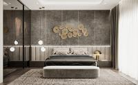Thiết kế nội thất phòng ngủ hiện đại và sang trọng với gam màu trung tính ở chung cư Hoàng Mai