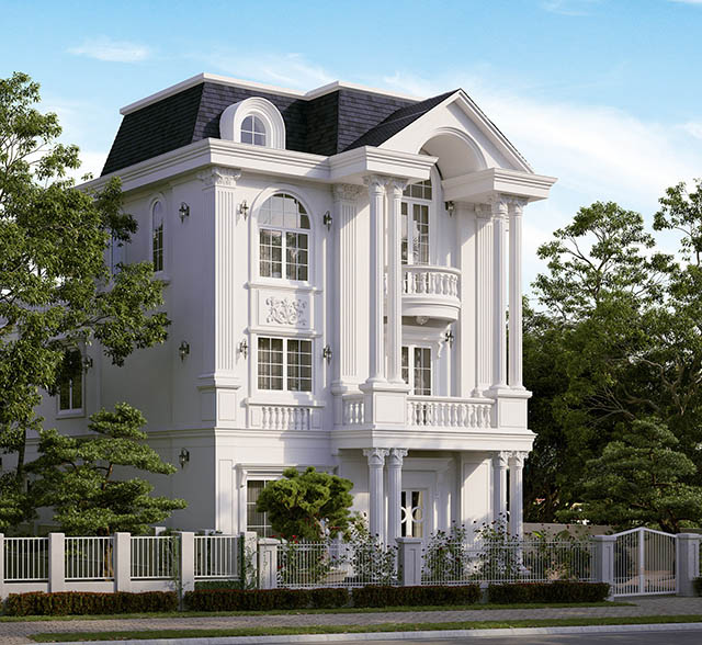 Thiết kế biệt thự cổ điển 3 tầng 102m2 ở Dương Nội