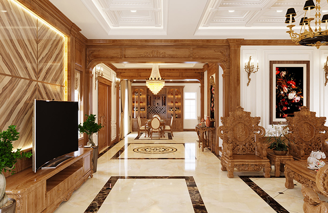 Thiết kế biệt thự cổ điển 3 tầng 102m2 ở Dương Nội